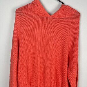 Lucky Brand Hooded Knit Sweater Sz. L Orange Coral